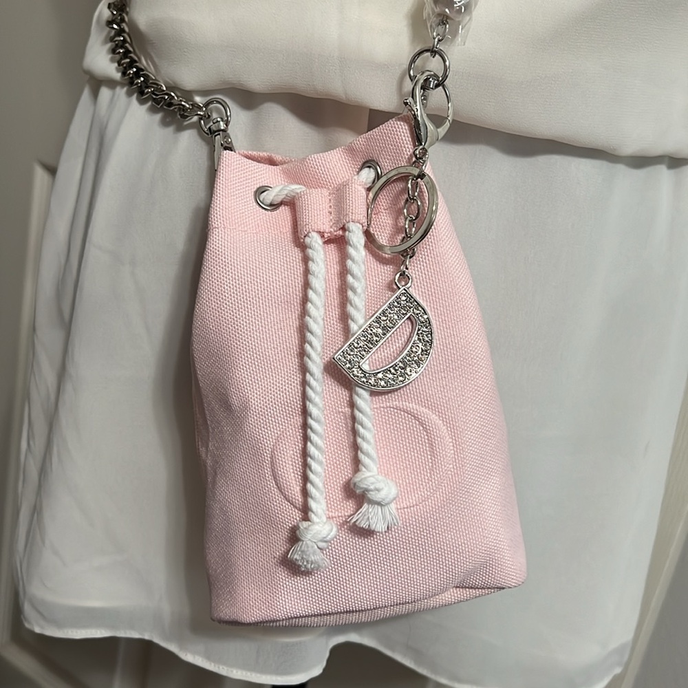 New! Dior Beauty Drawstring Pink Pouch with Crossbody Strap and Charm - Picture 14 of 15